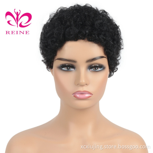 Hair Brazilian Short Machine Made Wig Afro Kinky Curly Wig Natural Color Remy 99J Human Hair Wigs For Black Women